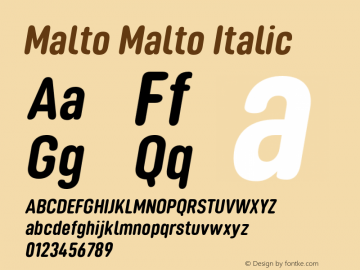 Malto Italic Version 1.100;hotconv 1.0.109;makeotfexe 2.5.65596图片样张