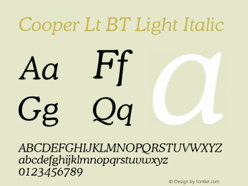 Cooper Lt BT Light Italic Version 1.01 emb4-OT图片样张