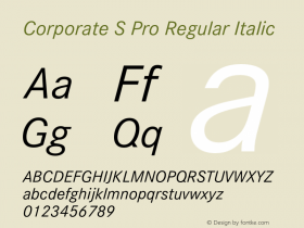 CorporateSPro-RegularItalic Version 1.000;PS 1.40;hotconv 1.0.57;makeotf.lib2.0.21895图片样张