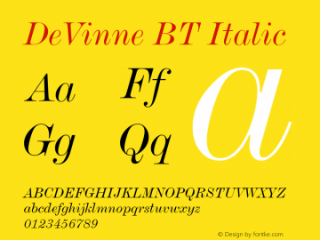 DeVinne BT Italic Version 1.01 emb4-OT图片样张