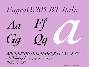 EngrvOs205 BT Italic Version 1.01 emb4-OT图片样张