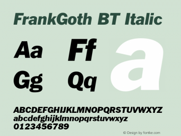 FrankGoth BT Italic Version 1.01 emb4-OT图片样张