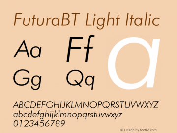 FuturaBT Light Italic Version 3.10, build 19, s3图片样张