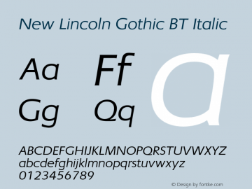 New Lincoln Gothic BT Italic Version 1.000 2006图片样张