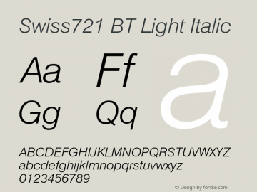 Swiss721 Lt BT Light Italic Version 5.0图片样张