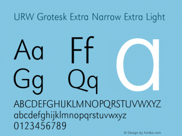 URWGroteskExtNar-ExtLig Version 1.000;PS 1.00;hotconv 1.0.57;makeotf.lib2.0.21895图片样张