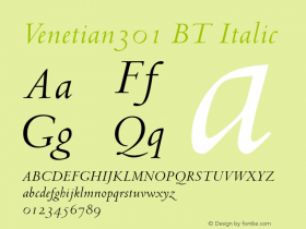 Venetian301 BT Italic Version 1.01 emb4-OT图片样张