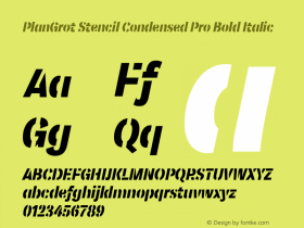 PlanGrot Stencil Condensed Pro Bold Italic Version 2.000图片样张