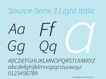 Source Sans 3 Light Italic Version 3.046;hotconv 1.0.118;makeotfexe 2.5.65603图片样张