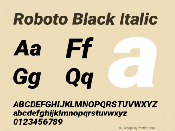 Roboto Black Italic Version 2.132; 2016; build 20160902图片样张