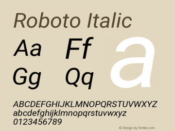 Roboto Italic Version 2.132; 2016; build 20160902图片样张