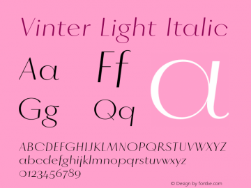 Vinter Light Italic Version 3.001;PS 2.001;hotconv 1.0.88;makeotf.lib2.5.647800图片样张