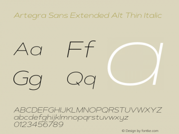 ArtegraSansExtendedAlt-ThIt Version 1.00;com.myfonts.easy.artegra.artegra-sans.alt-extend-thin-italic.wfkit2.version.4KoC图片样张