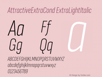 AttractiveExtraCond ExtraLightItalic Version 3.001图片样张