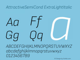 AttractiveSemiCond ExtraLightItalic Version 3.001图片样张