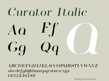 Curator-Italic Version 1.000;PS 001.000;hotconv 1.0.88;makeotf.lib2.5.64775图片样张