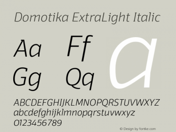 Domotika ExtraLight Italic Version 1.000;PS 001.000;hotconv 1.0.88;makeotf.lib2.5.64775图片样张