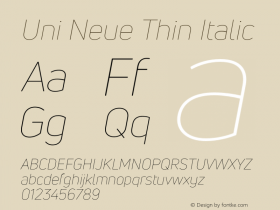 UniNeueThin-Italic Version 1.0图片样张