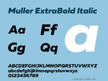 Muller ExtraBold Italic Version 1.000;PS 001.000;hotconv 1.0.88;makeotf.lib2.5.64775图片样张