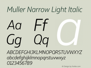 Muller Narrow Light Italic Version 1.000;PS 001.000;hotconv 1.0.88;makeotf.lib2.5.64775图片样张