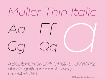 Muller Thin Italic Version 1.000;PS 001.000;hotconv 1.0.88;makeotf.lib2.5.64775图片样张