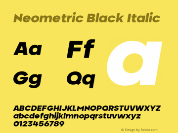 Neometric Alt Black Italic Version 1.000;PS 001.000;hotconv 1.0.88;makeotf.lib2.5.64775;YWFTv17图片样张
