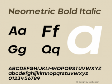 Neometric Alt Bold Italic Version 1.000;PS 001.000;hotconv 1.0.88;makeotf.lib2.5.64775;YWFTv17图片样张