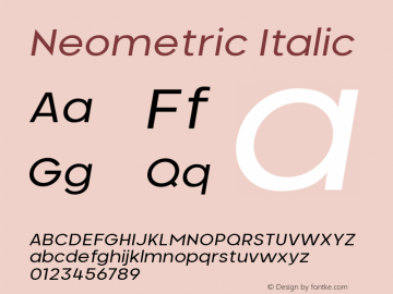 Neometric Alt Italic Version 1.000;PS 001.000;hotconv 1.0.88;makeotf.lib2.5.64775;YWFTv17图片样张