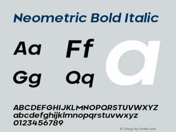 Neometric-BoldItalic Version 1.000;PS 001.000;hotconv 1.0.88;makeotf.lib2.5.64775;YWFTv17图片样张