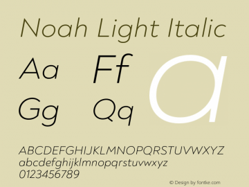 Noah Light Italic Version 1.000;PS 001.000;hotconv 1.0.88;makeotf.lib2.5.64775图片样张