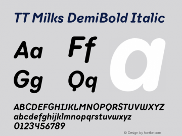 TT Milks DemiBold Italic Version 1.000; ttfautohint (v1.5) -l 8 -r 50 -G 0 -x 0 -D latn -f cyrl -m 