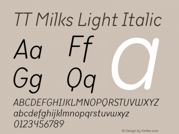 TT Milks Light Italic Version 1.000; ttfautohint (v1.5) -l 8 -r 50 -G 0 -x 0 -D latn -f cyrl -m 
