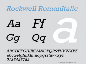 Rockwell RomanItalic Version 1.00 Font Sample