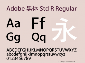 Adobe 黑体 Std R Regular Version 5.016;PS 5.006;hotconv 1.0.67;makeotf.lib2.5.33168 Font Sample