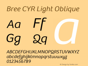 Bree CYR Light Italic Version 2.000;hotconv 1.0.109;makeotfexe 2.5.65593图片样张