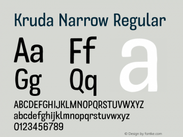 Kruda-NarrowRegular Version 1.000;PS 001.000;hotconv 1.0.88;makeotf.lib2.5.64775图片样张