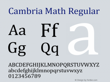 Cambria Math Regular Version 5.96 Font Sample