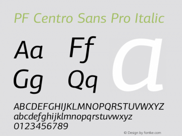 PF Centro Sans Pro Italic Version 1.000 2006 initial release; Fonts for Free; vk.com/fontsforfree图片样张