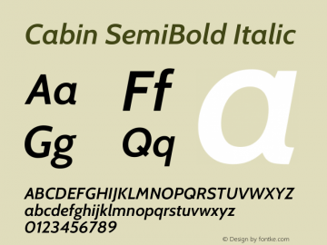 Cabin SemiBold Italic Version 3.001图片样张