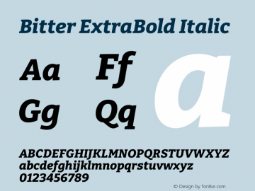 Bitter ExtraBold Italic Version 2.002图片样张