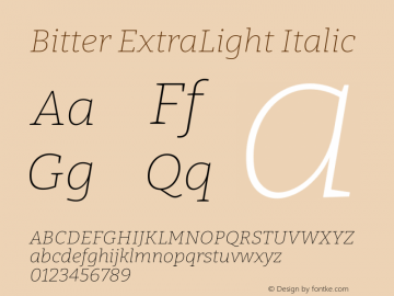 Bitter ExtraLight Italic Version 2.002图片样张