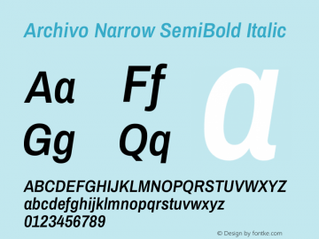 Archivo Narrow SemiBold Italic Version 3.001图片样张