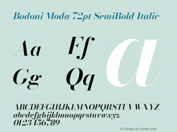 Bodoni Moda 72pt SemiBold Italic Version 2.004图片样张