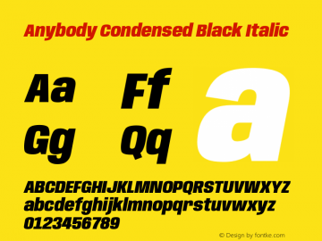 Anybody Condensed Black Italic Version 1.111图片样张