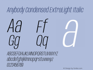 Anybody Condensed ExtraLight Italic Version 1.111图片样张