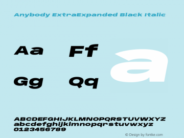 Anybody ExtraExpanded Black Italic Version 1.111图片样张