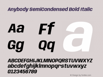 Anybody SemiCondensed Bold Italic Version 1.111图片样张