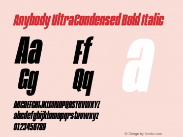 Anybody UltraCondensed Bold Italic Version 1.111图片样张