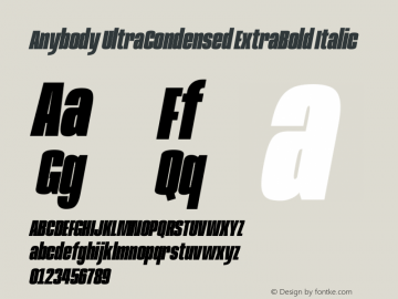 Anybody UltraCondensed ExtraBold Italic Version 1.111图片样张