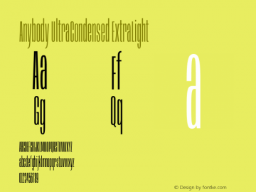 Anybody UltraCondensed ExtraLight Version 1.111图片样张